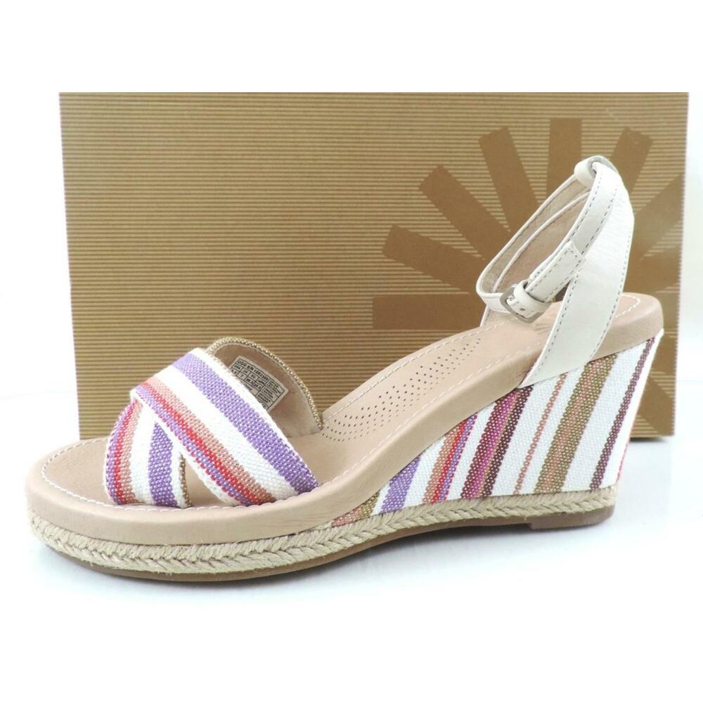 Women's Shoes UGG Australia Nyssa Espadrille Wedge Sandals Stripe Cream Size 8.5 - Picture 4 of 10